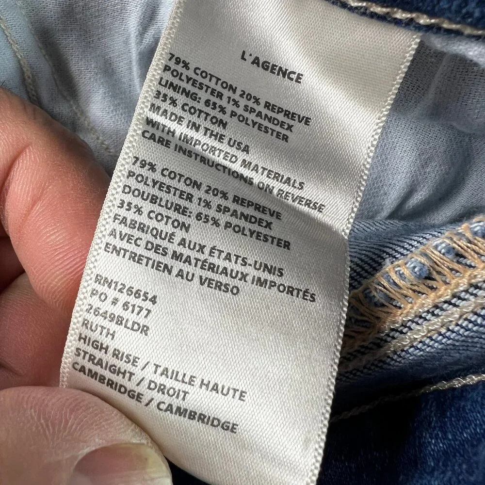 L'agence Jean Women 26x31* Ruth Straight Blue Faded Raw Hem Stretch Denim Tag 25 - Picture 8 of 16